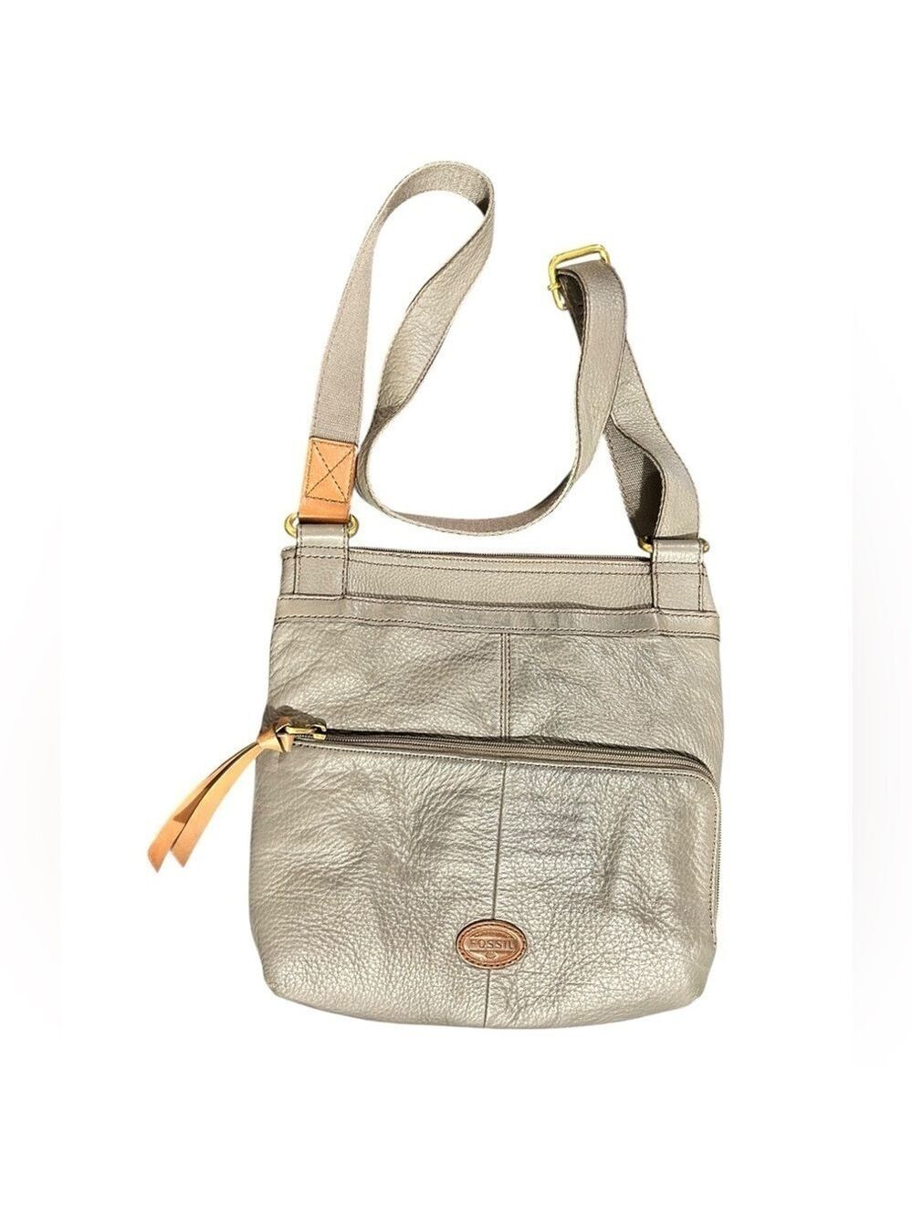 FOSSIL Morgan Traveler Bag Gray Pebbled Cowhide Leather Long Crossbody Strap